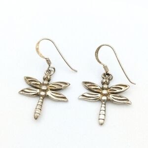 Vintage 925 sterling silver dragonfly dangle earrings